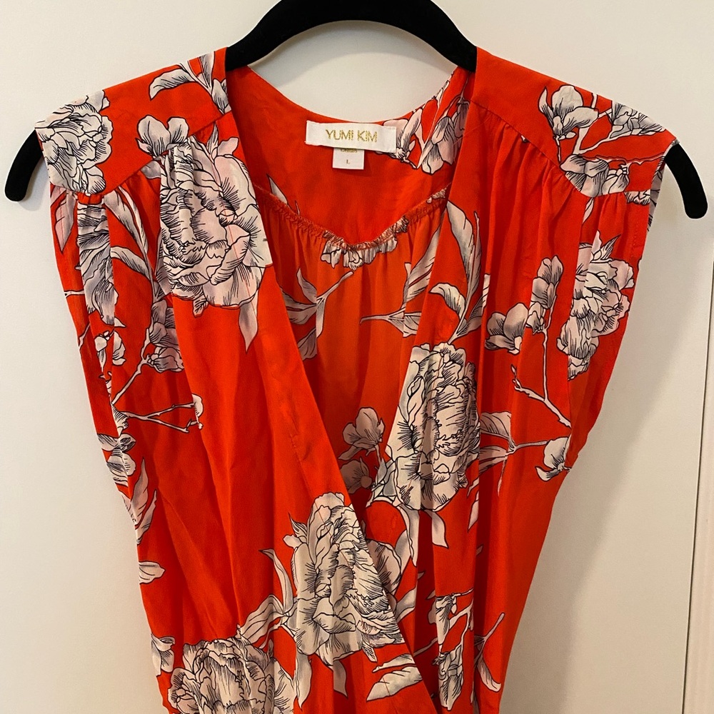 Yumi Kim orange red silk wrap dress size large (fits like medium)